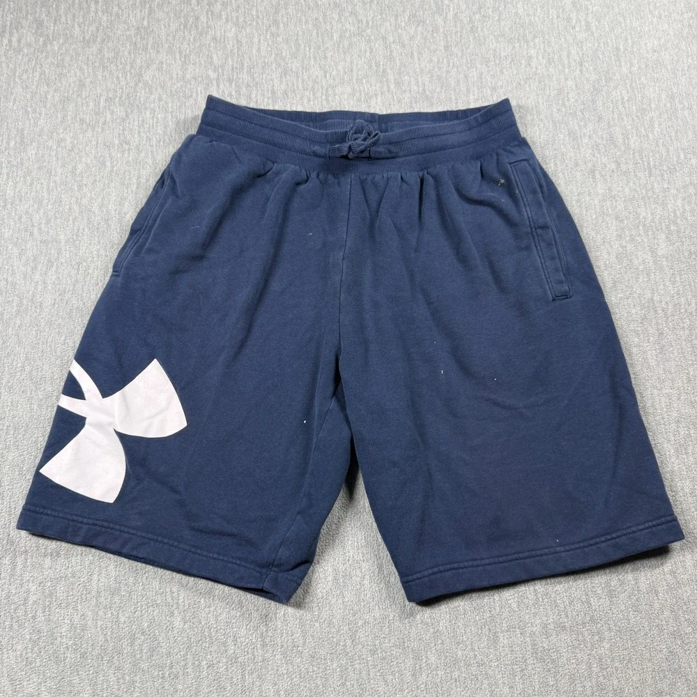 Under Armour Shorts Mens Large Navy Cotton Rival Fleece Big Logo Sweat Active Gy